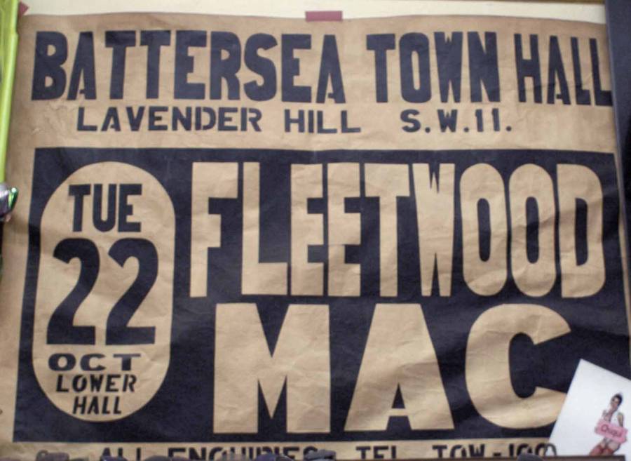 Fleetwood Mac Poster A navy blue and white poster with text reading 'Battersea Town Hall, Lavender Hill S. W. 11. Tue 22 Oct Lower Hall. Fleetwood Mac'